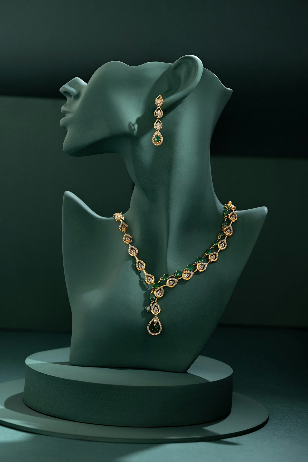 Gold pendant necklace and earring combo set